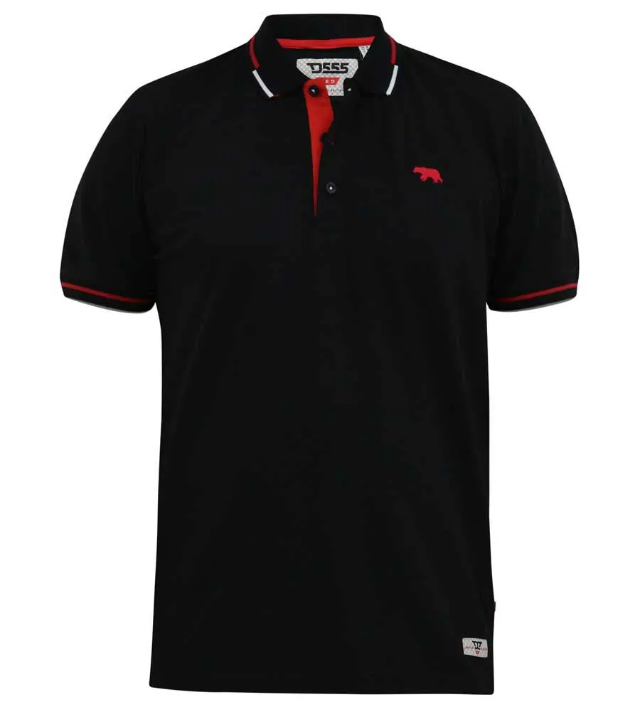 D555 Big Mens Black Pique Polo Shirt With Cuff and Collar Tipping (SALFORD 2)